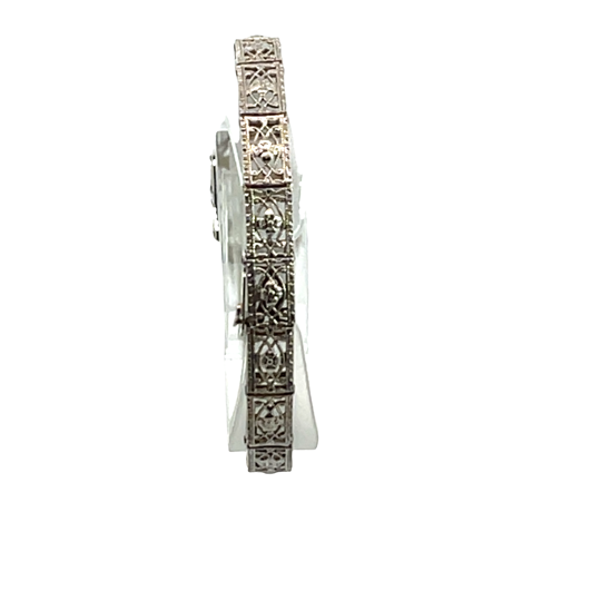 Art Deco, 10K white gold, and Lab Grown sapphire filigree link bracelet