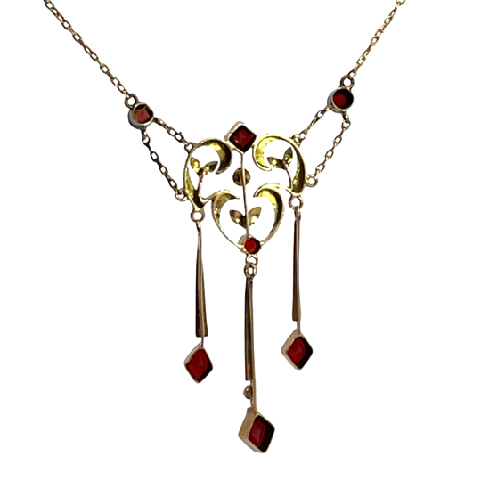 Victorian 14KY gold, pearl and garnet lavaliere