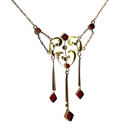 Victorian 14KY gold, pearl and garnet lavaliere