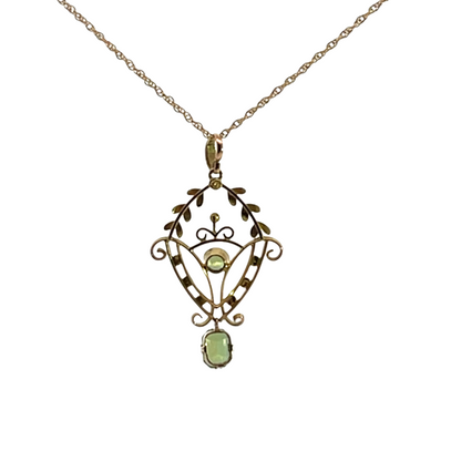 Victorian 14KY gold, 10KY gold, peridot and seed pearl lavaliere