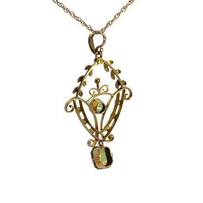 Victorian 14KY gold, 10KY gold, peridot and seed pearl lavaliere