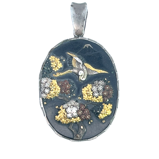 Victorian Shakudo Sterling Silver, Gold and Iron locket pendant