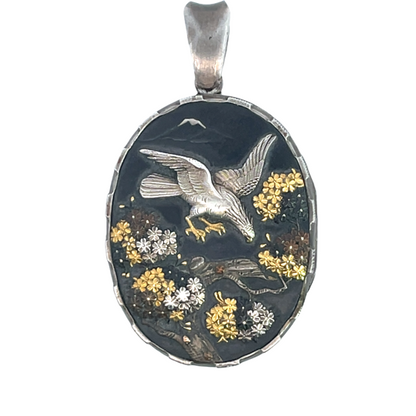 Victorian Shakudo Sterling Silver, Gold and Iron locket pendant