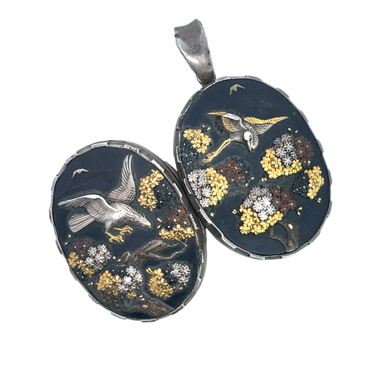 Victorian Shakudo Sterling Silver, Gold and Iron locket pendant