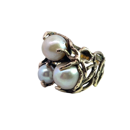 Brutalist 14KY gold and cultured pearl Arthur King ring