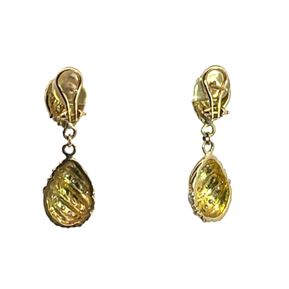 Modern 18KY and white gold braided diamond drop omega back earrings