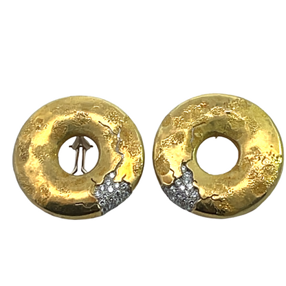 Modern 18KY and white gold and diamond Yves Kamioner 'donut style' omega back earrings