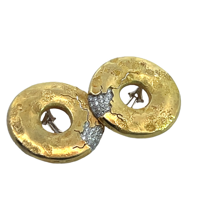 Modern 18KY and white gold and diamond Yves Kamioner 'donut style' omega back earrings