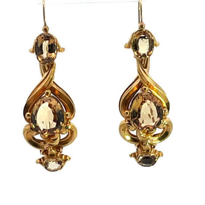 Late Georgian 18KY gold and faceted Topaz drop earrings with shepherd's hooks