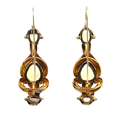 Late Georgian 18KY gold and faceted Topaz drop earrings with shepherd's hooks