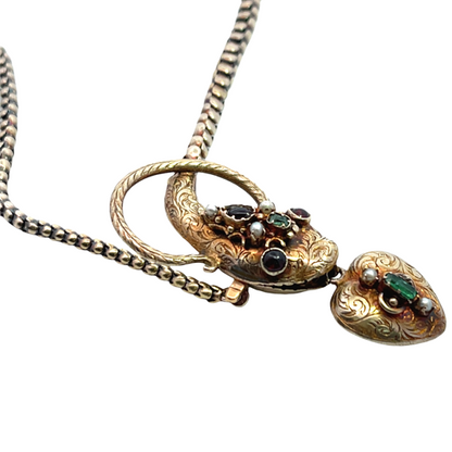 Victorian 18KY gold, emerald, garnet and pearl snake