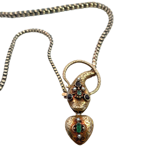 Victorian 18KY gold, emerald, garnet and pearl pendant