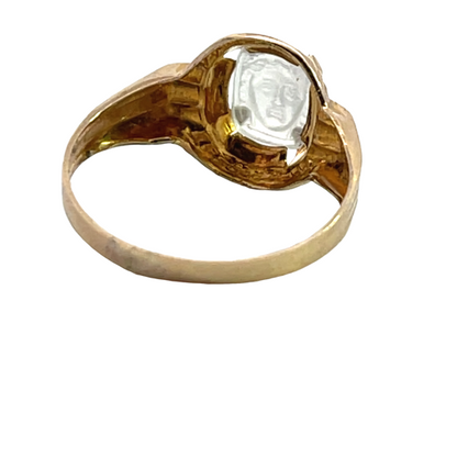 Victorian 10KY gold, carved moonstone, Ostby and Barton ring