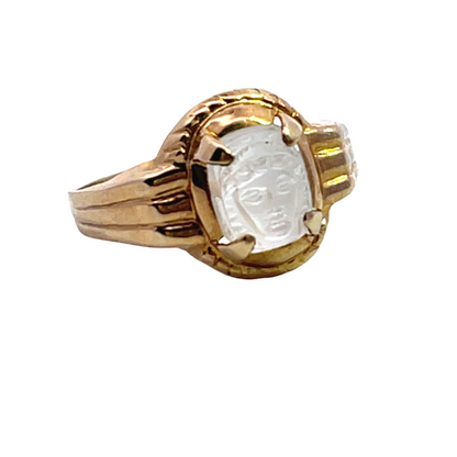 Victorian 10KY gold, carved moonstone, Ostby and Barton ring