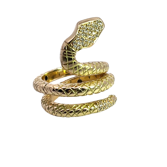 Modern 18KY gold and diamond pave convertible snake ring