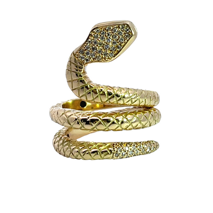 Modern 18KY gold and diamond pave convertible snake ring