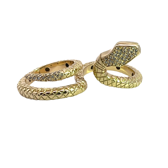 Modern 18KY gold and diamond pave convertible snake ring