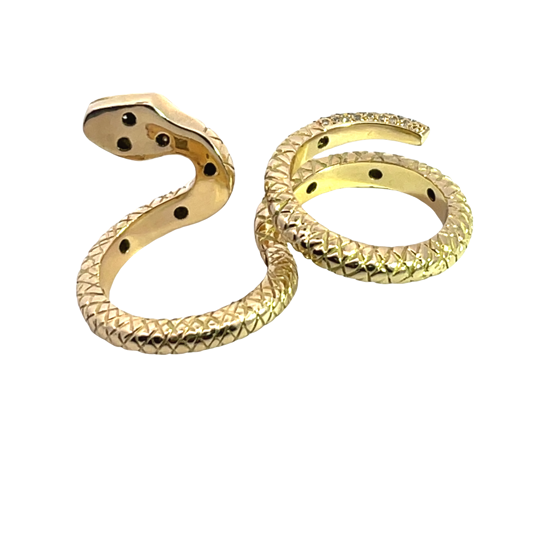 Modern 18KY gold and diamond pave convertible snake ring