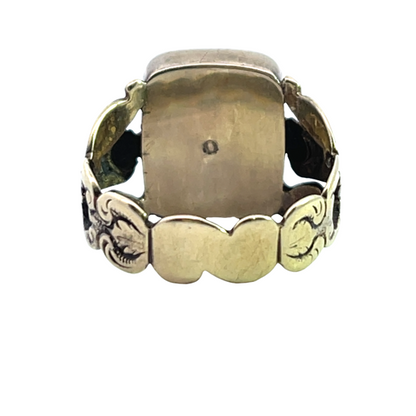 Victorian Scottish 9KY gold with agate carving Auld Lang Syne Ring