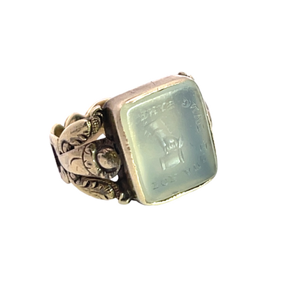 Victorian Scottish 9KY gold with agate carving Auld Lang Syne Ring