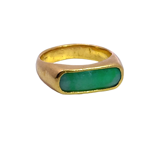 Modern 24K yellow gold and jade saddle ring