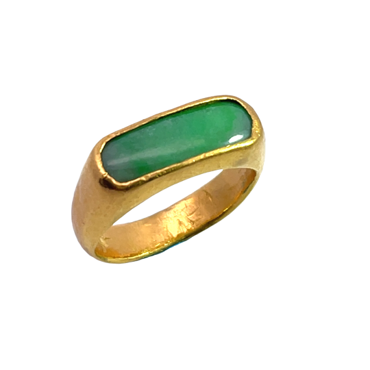 Modern 24K yellow gold and jade saddle ring