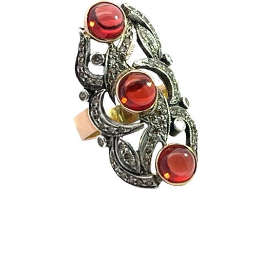 Georgian 18KY gold, sterling silver, garnet, and rose cut diamond ring