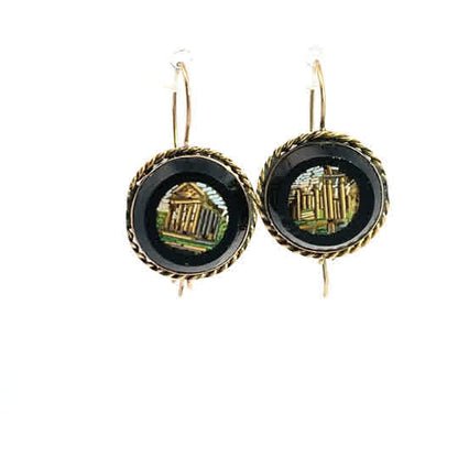 Victorian 14KY gold micro mosaic hook style earrings