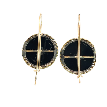 Victorian 14KY gold micro mosaic hook style earrings