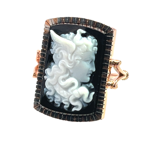 Victorian and Modern 14K rose gold onyx cameo conversion ring