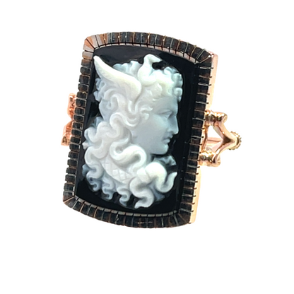 Victorian and Modern 14K rose gold onyx cameo conversion ring