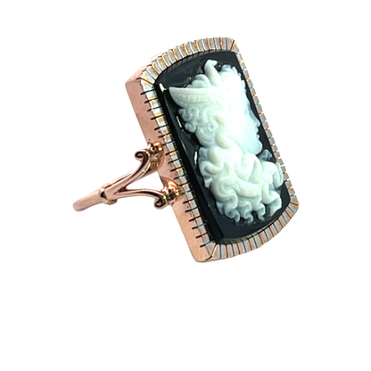 Victorian and Modern 14K rose gold onyx cameo conversion ring