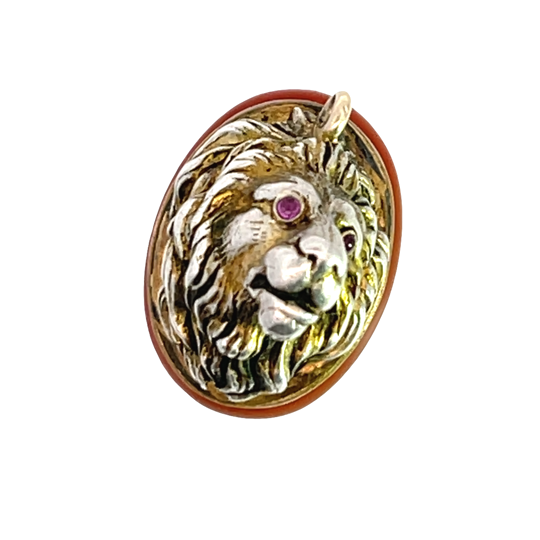 Modern Gilt Sterling Silver, banded agate, garnet lion fob pendant
