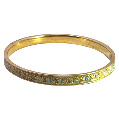 Victorian 14KY gold and blue enamel Forget-Me-Not bangle style bracelet