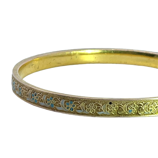 Victorian 14KY gold and blue enamel Forget-Me-Not bangle style bracelet