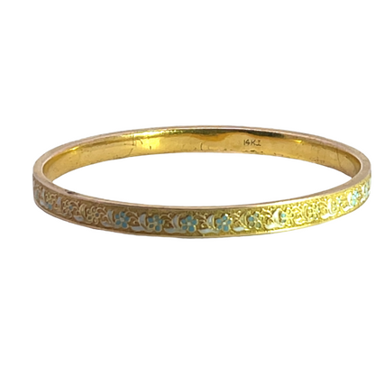 Victorian 14KY gold and blue enamel Forget-Me-Not bangle style bracelet