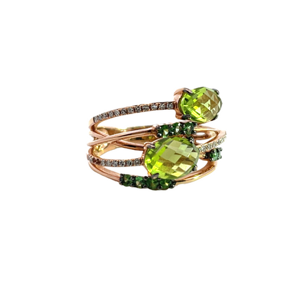 Modern 14K rose gold, diamond, chrome diopside and diamond accent ring