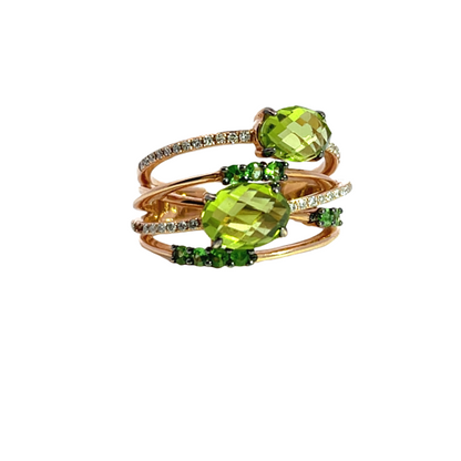 Modern 14K rose gold, diamond, chrome diopside and diamond accent ring