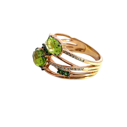 Modern 14K rose gold, diamond, chrome diopside and diamond accent ring