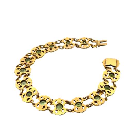 Art Noveau 14KY gold and peridot articulated link bracelet