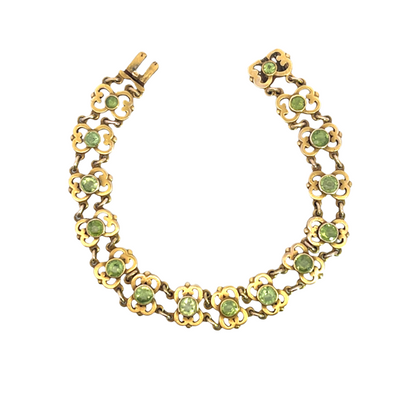 Art Noveau 14KY gold and peridot articulated link bracelet