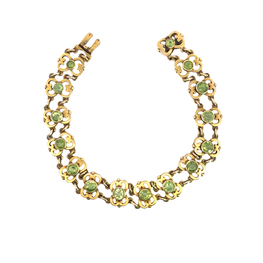 Art Noveau 14KY gold and peridot articulated link bracelet