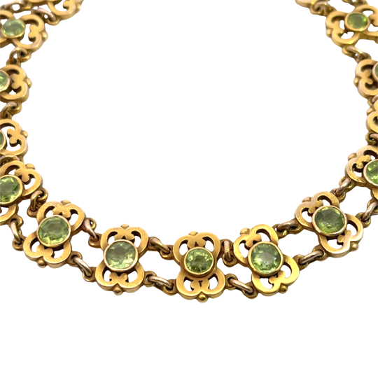 Art Noveau 14KY gold and peridot articulated link bracelet
