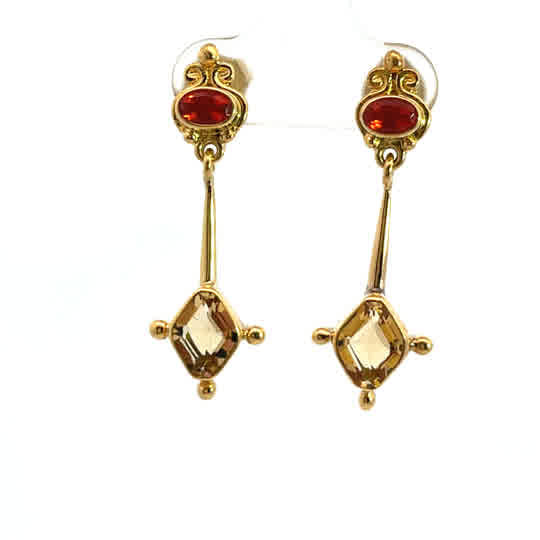 Modern 18KY gold Mexican Fire opal and citrine drop style post earrings