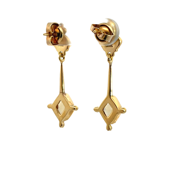 Modern 18KY gold Mexican Fire opal and citrine drop style post earrings