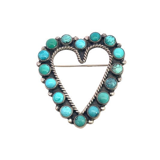 Native American Sterling silver and turquoise open heart brooch