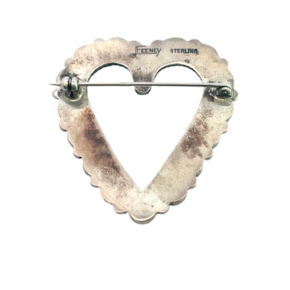 Native American Sterling silver and turquoise open heart brooch