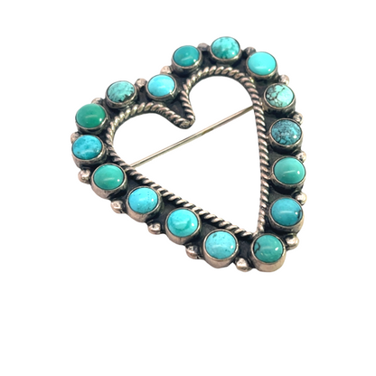 Native American Sterling silver and turquoise open heart brooch
