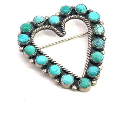 Native American Sterling silver and turquoise open heart brooch