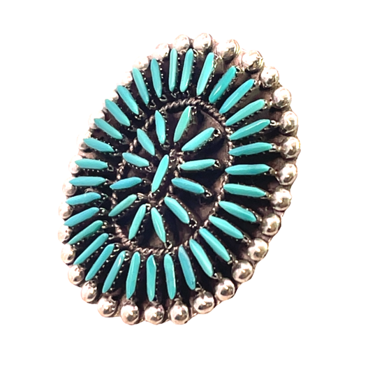 Native American Sterling Silver, turquoise needlepoint Zuni 'Sunburst' ring